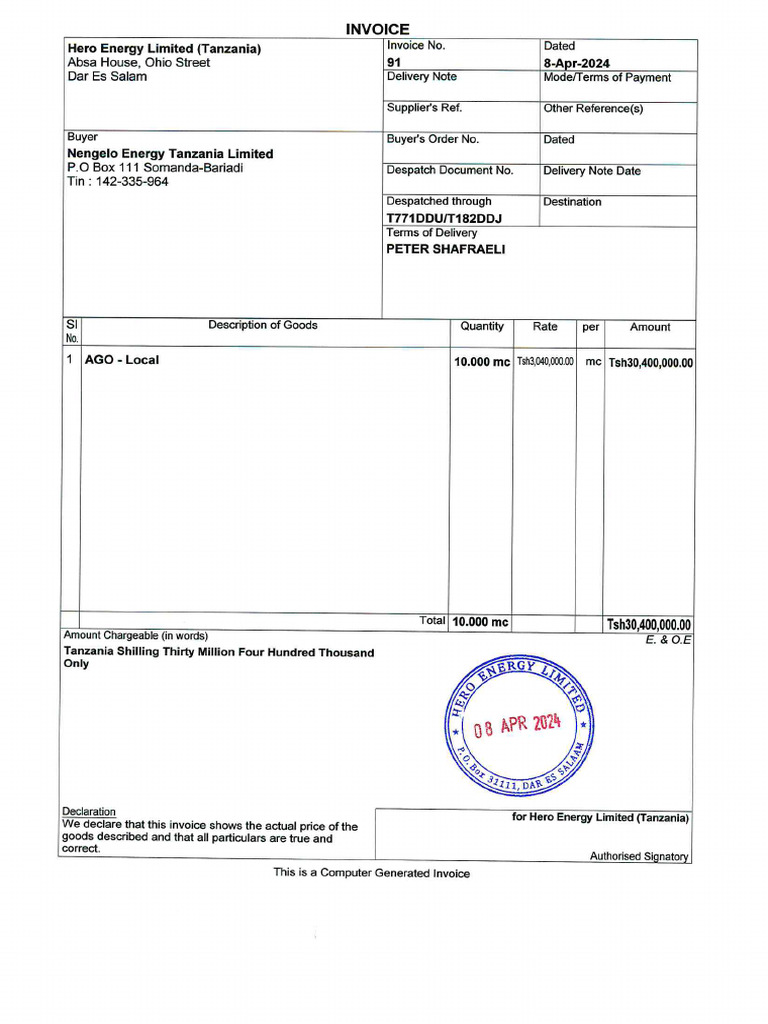 Invoice Nengelo | PDF