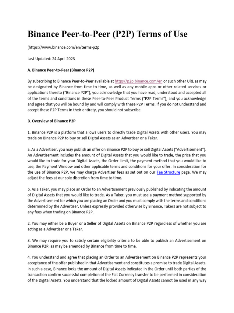 Binance P2P Term of Use | PDF | Cash | Payments