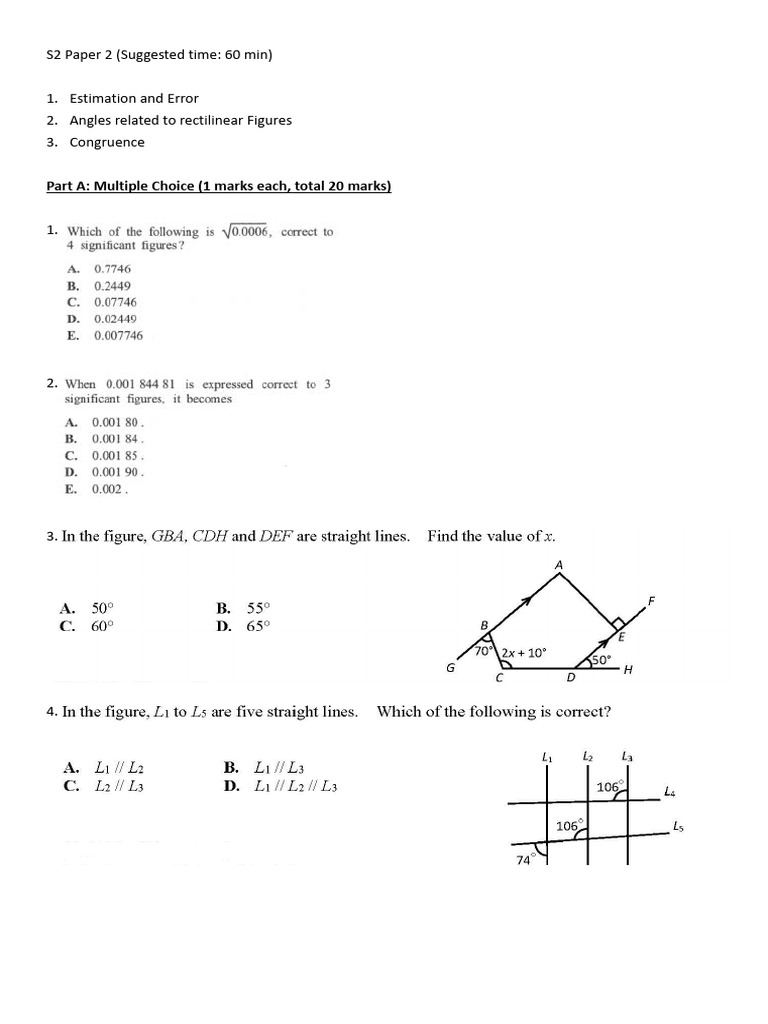 S2 Paper 2: Estimation & Geometry Exam | PDF