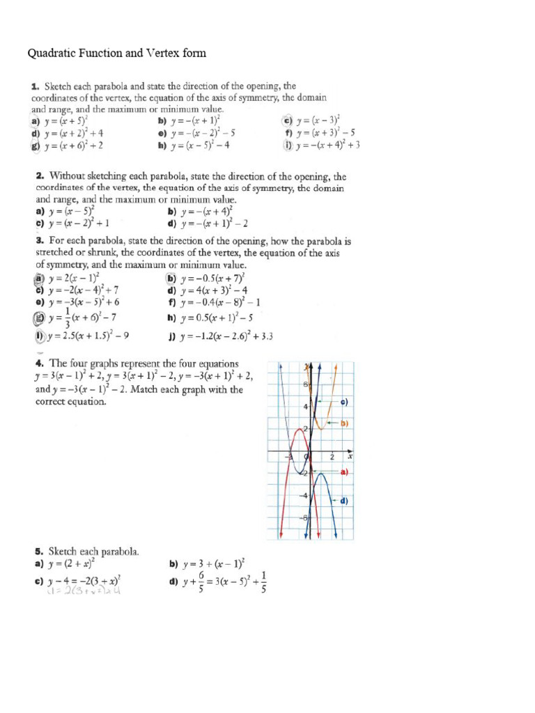 Quadratic Function and Vertex Form | PDF