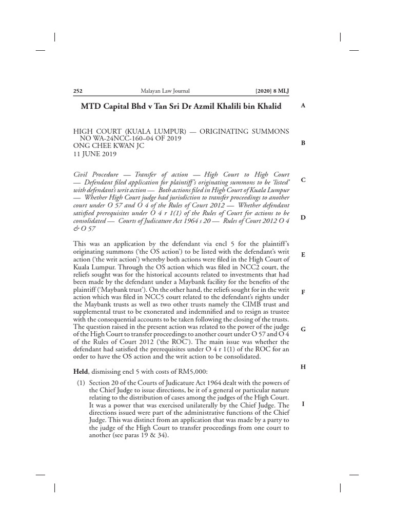 MTD Capital Bhd v Tan Sri Dr Azmil Khalili | PDF | Lawsuit | Separation ...