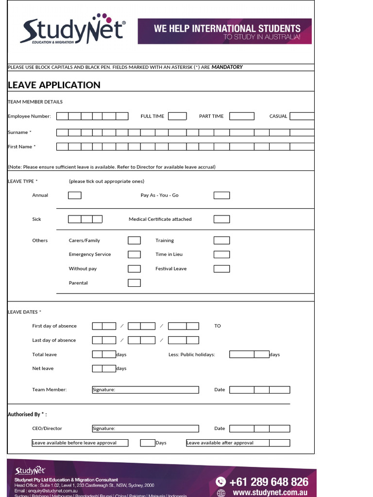 Leave Application Form Template | PDF