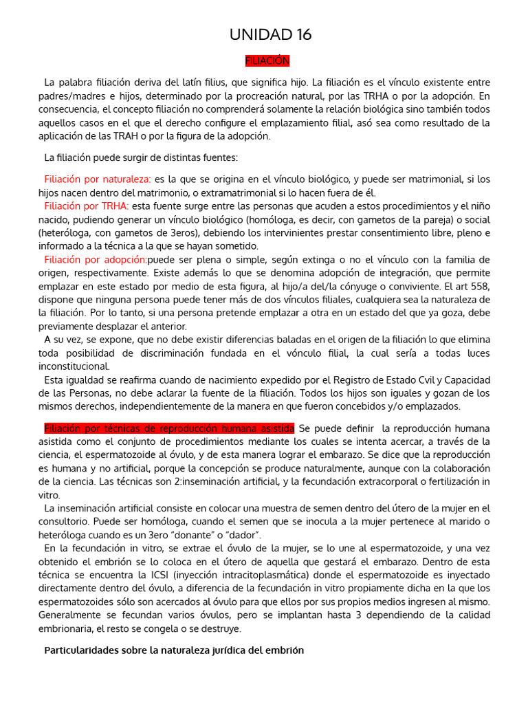 Conceptos Clave de Filiación y TRHA | PDF | Subrogación | Fertilización ...