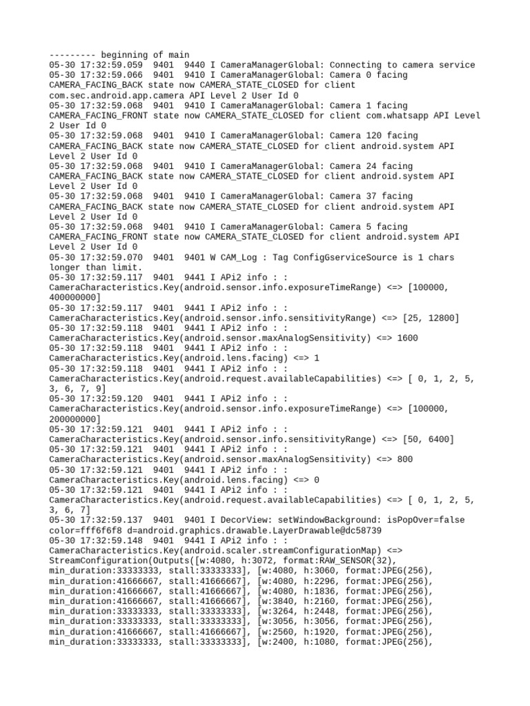 Camera Service Connection Log | PDF | Computing | Android (Operating ...