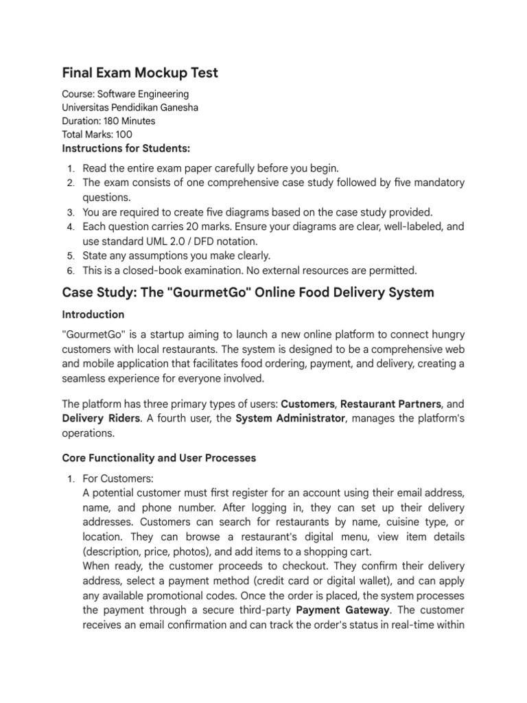 GourmetGo Software Engineering Exam | PDF | Computing | Information ...