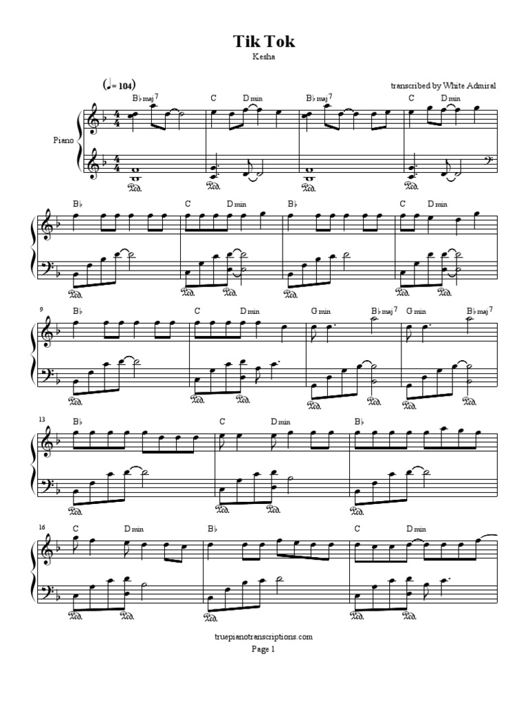 Tik Tok Kesha Piano Sheet Music | PDF | Leisure