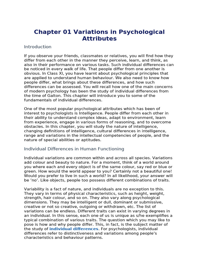 Understanding Individual Differences in Psychology | PDF | Intelligence ...