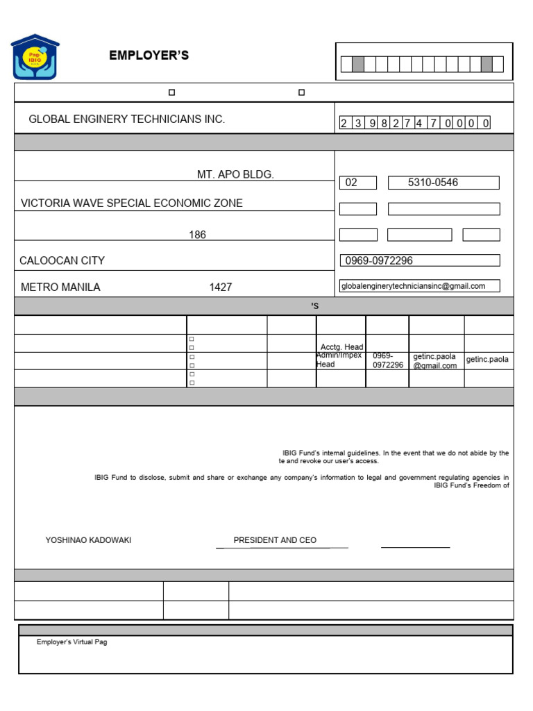Employer's Virtual Pag-IBIG Enrollment Form | PDF | Comma Separated Values