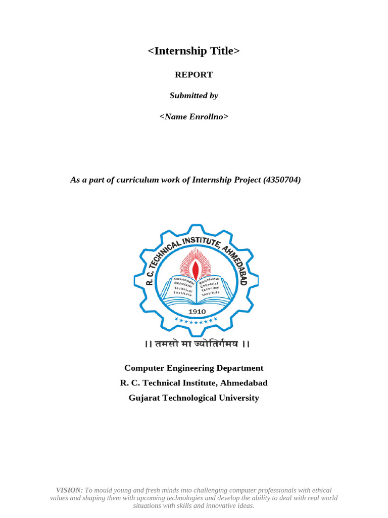 Cover Page Internship Project | PDF