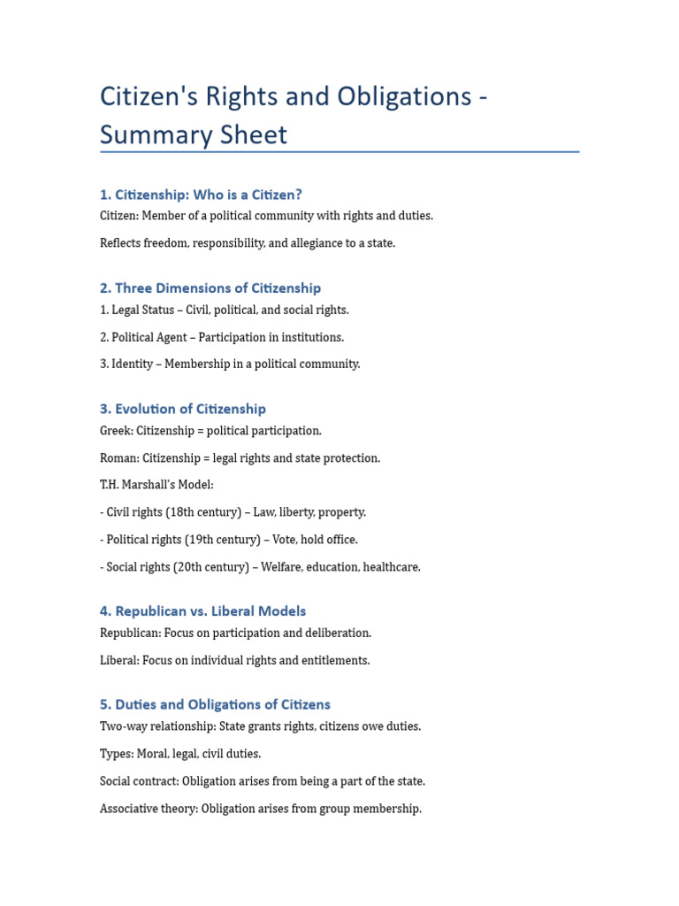 Understanding Citizenship Rights and Duties | PDF | Citizenship | Rights