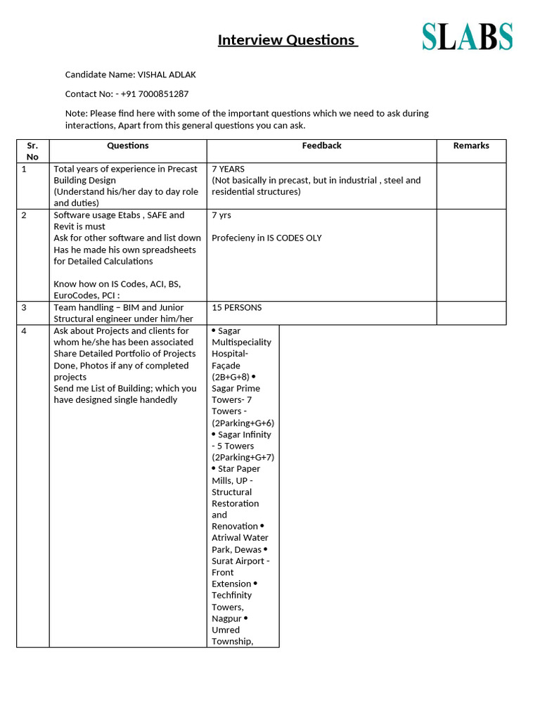 Precast Building Design Interview Guide | PDF