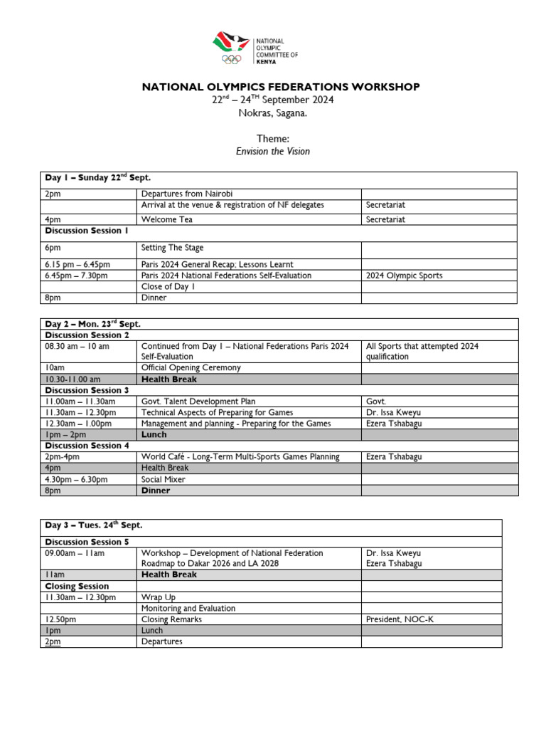 National Olympics Federations Workshop - Programme 2024 | PDF