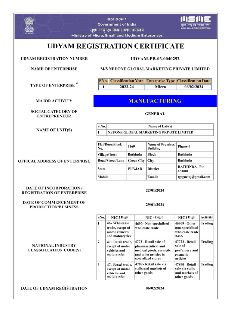 Msme Certificate | PDF