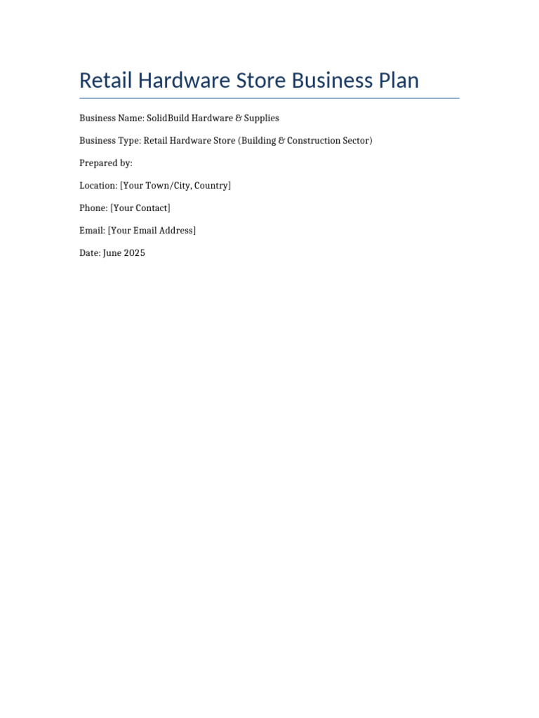 Retail Hardware Store Business Plan | PDF | Discounts And Allowances ...