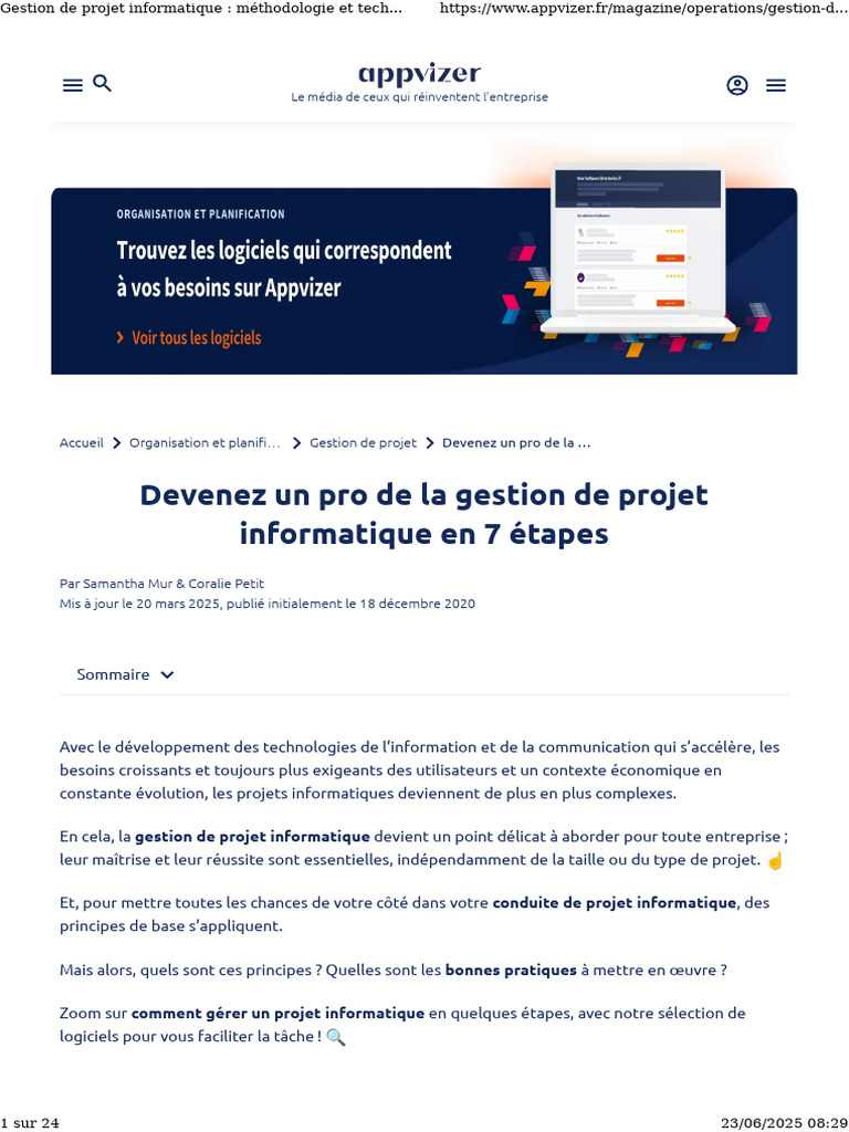 Gestion de projet informatique en 7 étapes | PDF | Gestion de projet ...
