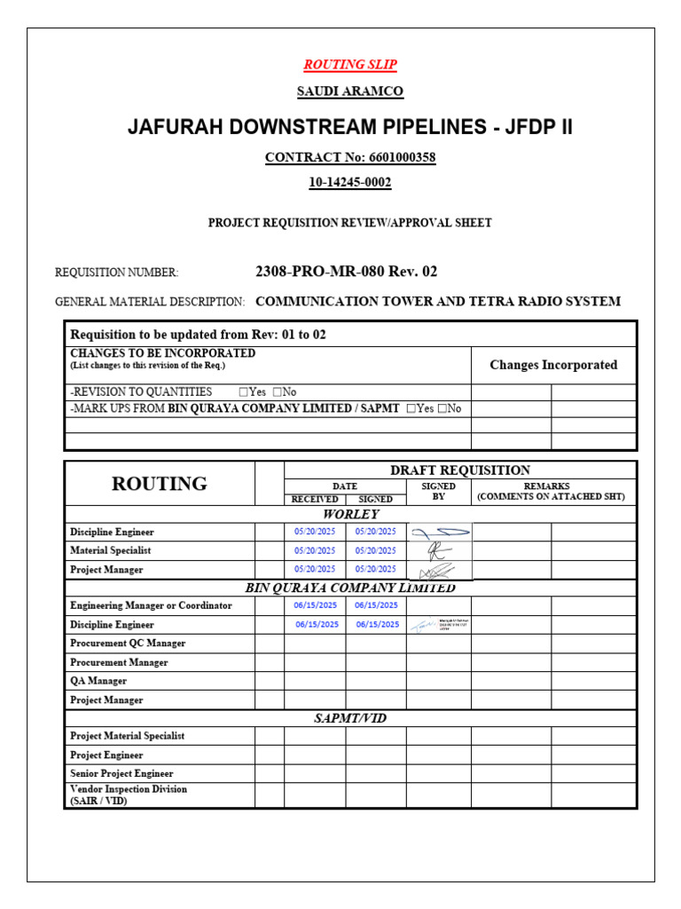 Jafurah Pipeline Project Material Requisition | PDF