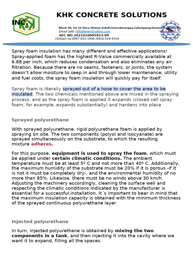 Spray Foam Insulation Applications | PDF | Thermal Insulation ...
