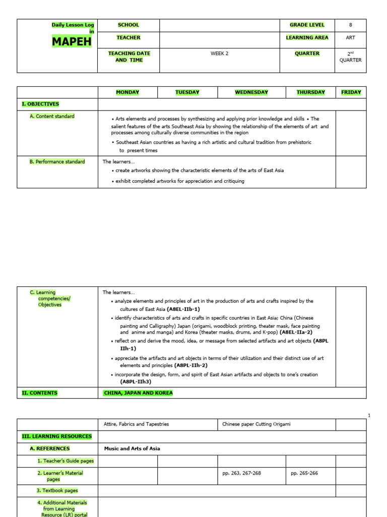 East Asian Art Lesson Plan for Grade 8 | PDF | Origami | Textiles