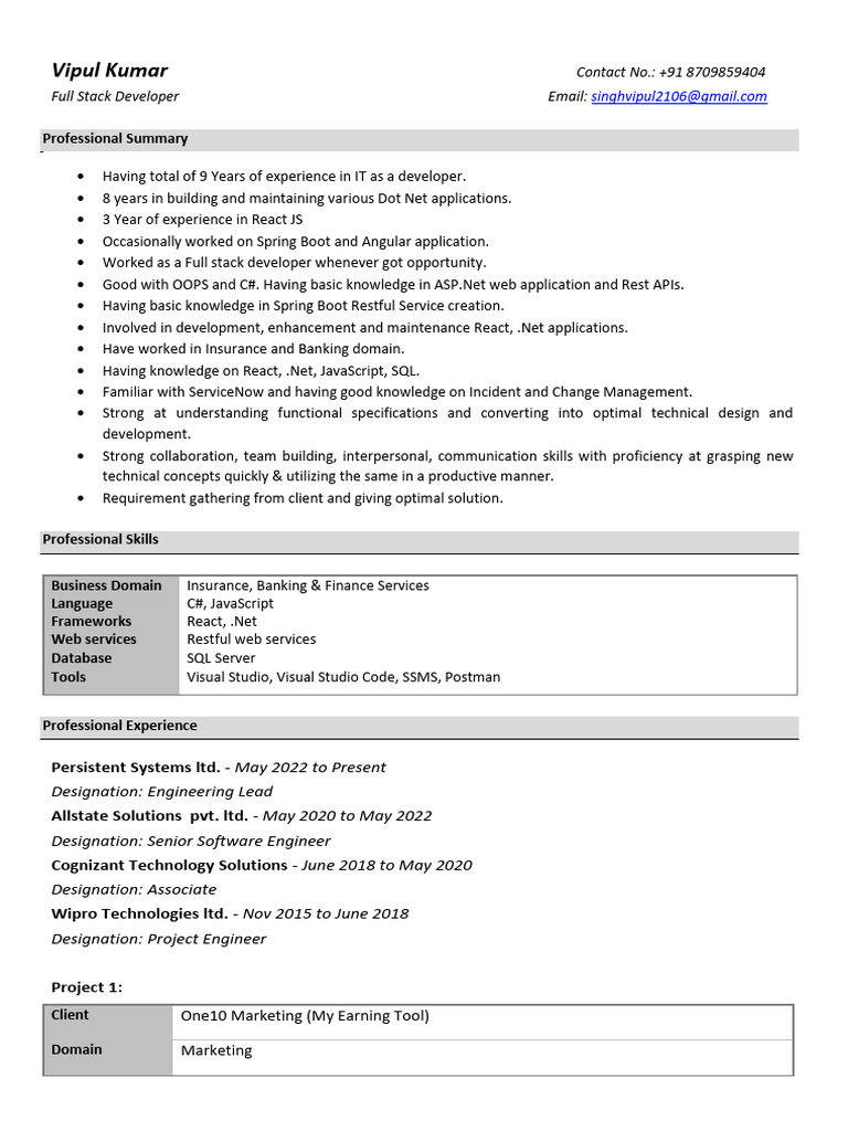 Full Stack Developer Resume - Vipul Kumar | PDF | Software Development ...