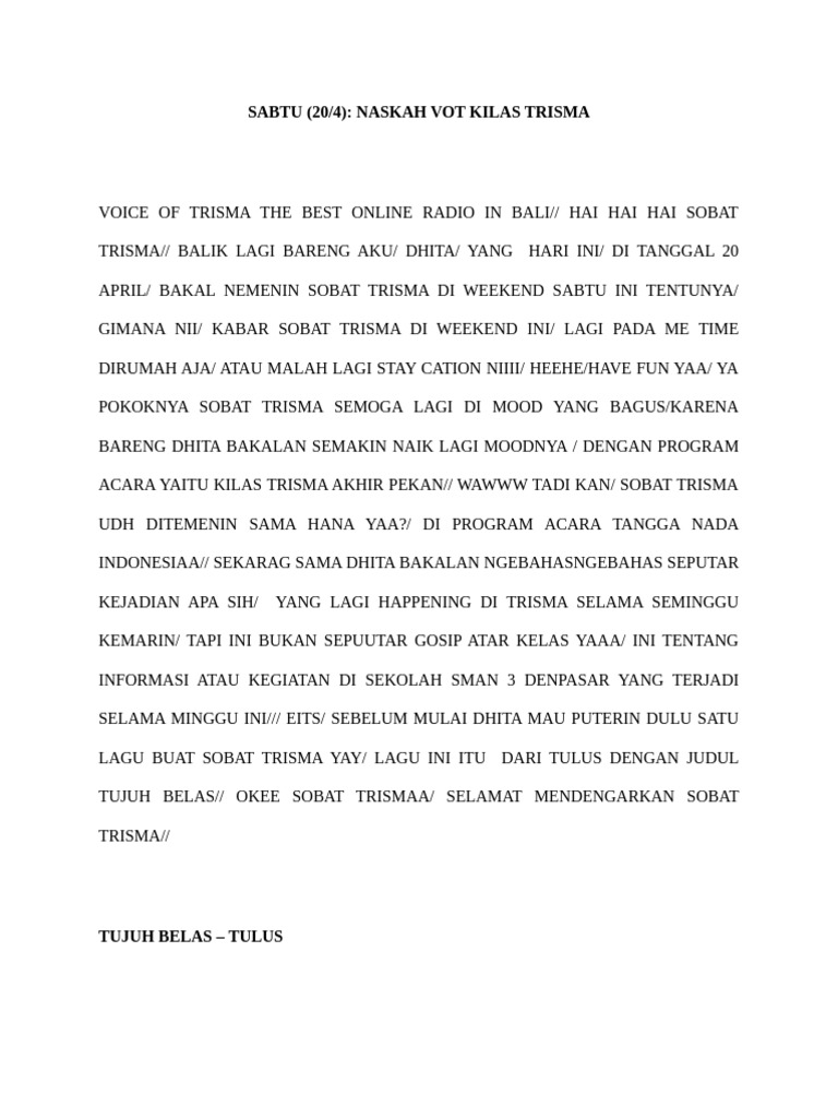 Kilas Trisma: Prestasi dan Musik Tujuh | PDF