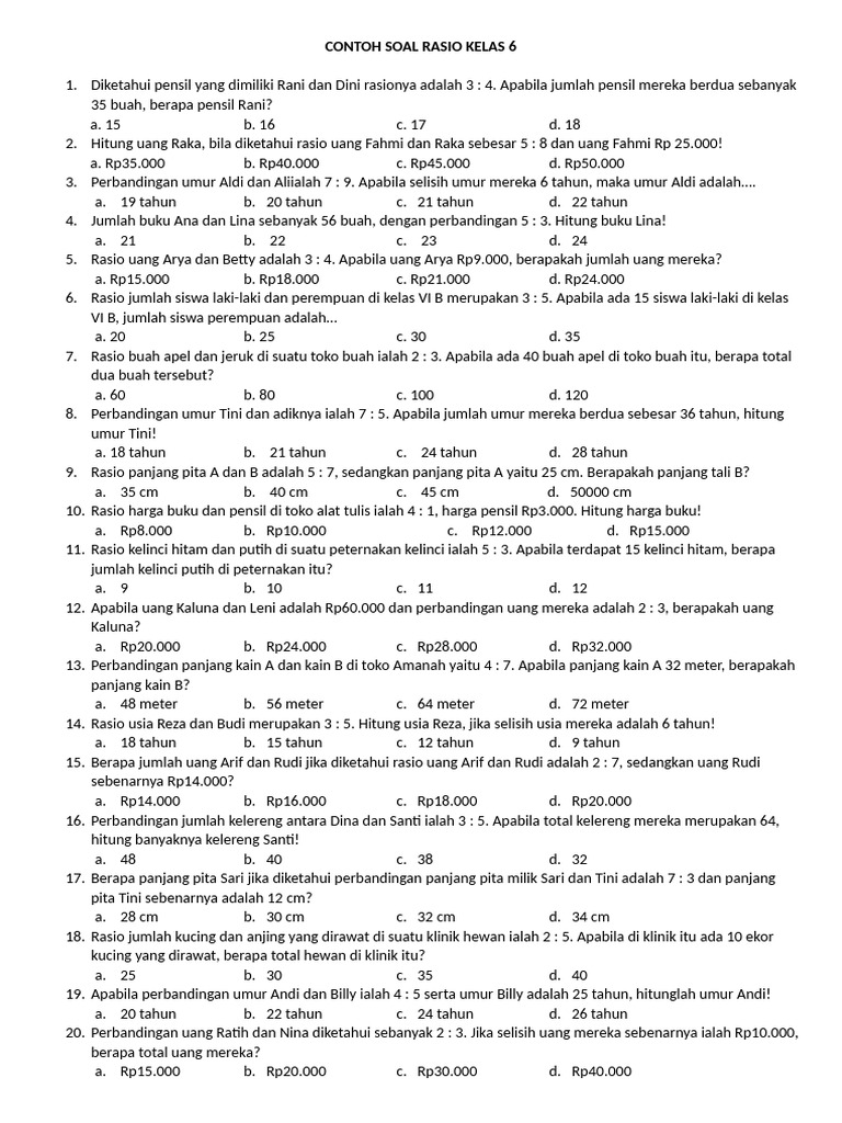 Soal Latihan Rasio Kelas 6 SD | PDF