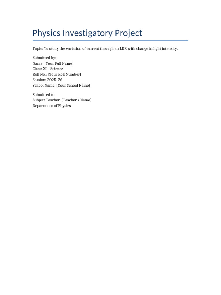 LDR Current Variation Study Project | PDF | Electric Current | Resistor