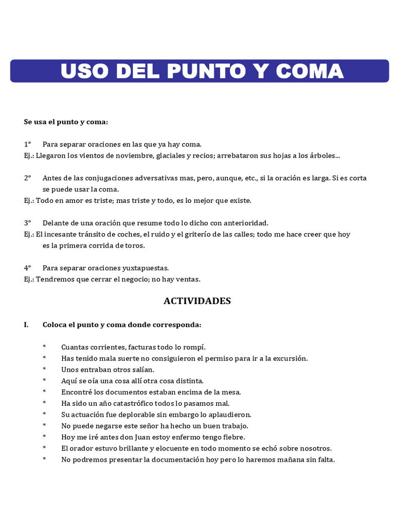Uso del punto y coma en sexto grado | PDF