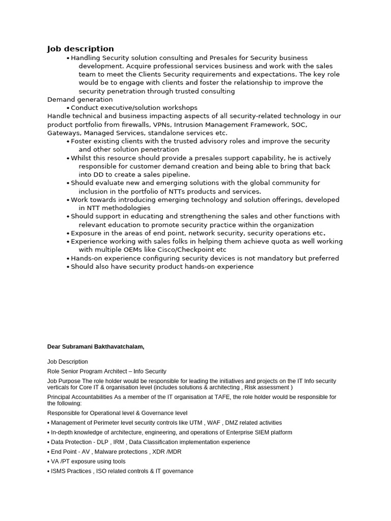 Job Description | PDF | Security | Computer Security