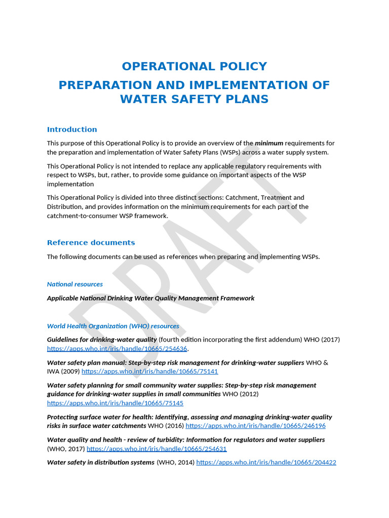 Water Safety Plans: Implementation Guide | PDF | Drinking Water | Water ...