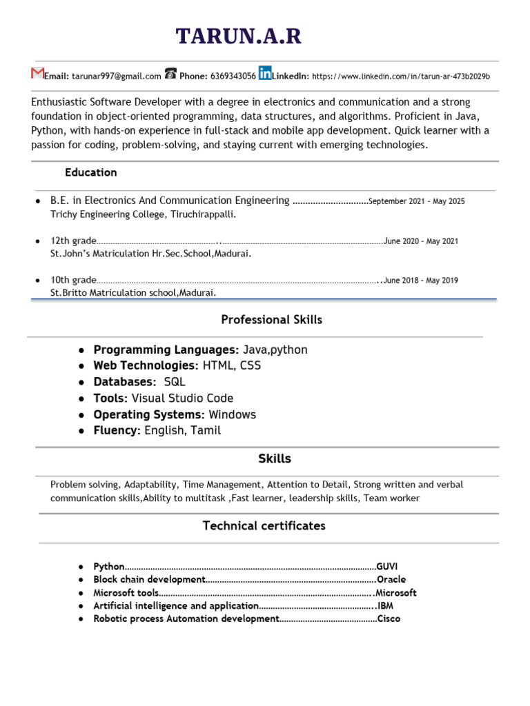 Software Developer Profile: Skills & Education | PDF