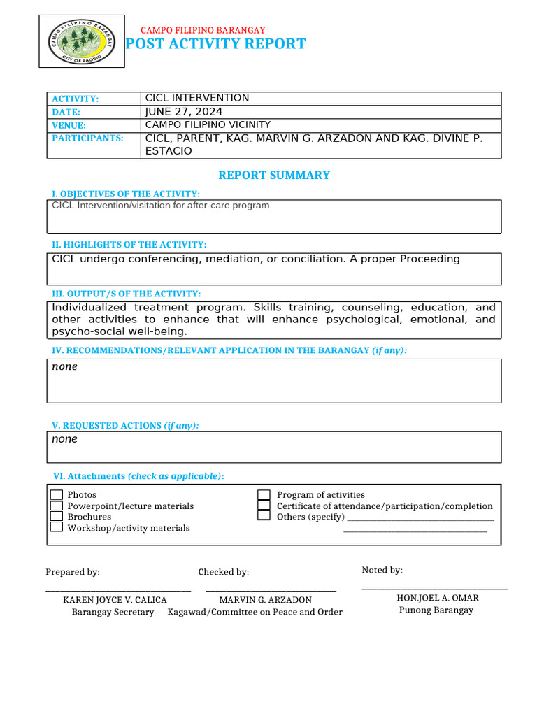 June 27, 2024 CICL Intervention | PDF