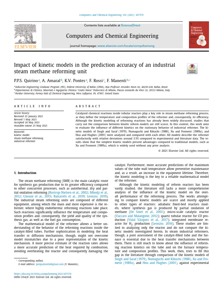Kinetic Models in Steam Methane Reforming | PDF | Chemical Reactor ...