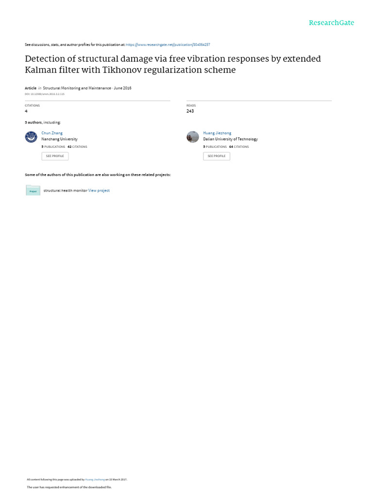 Structural Damage Detection via EKF | PDF | Kalman Filter | Matrix ...