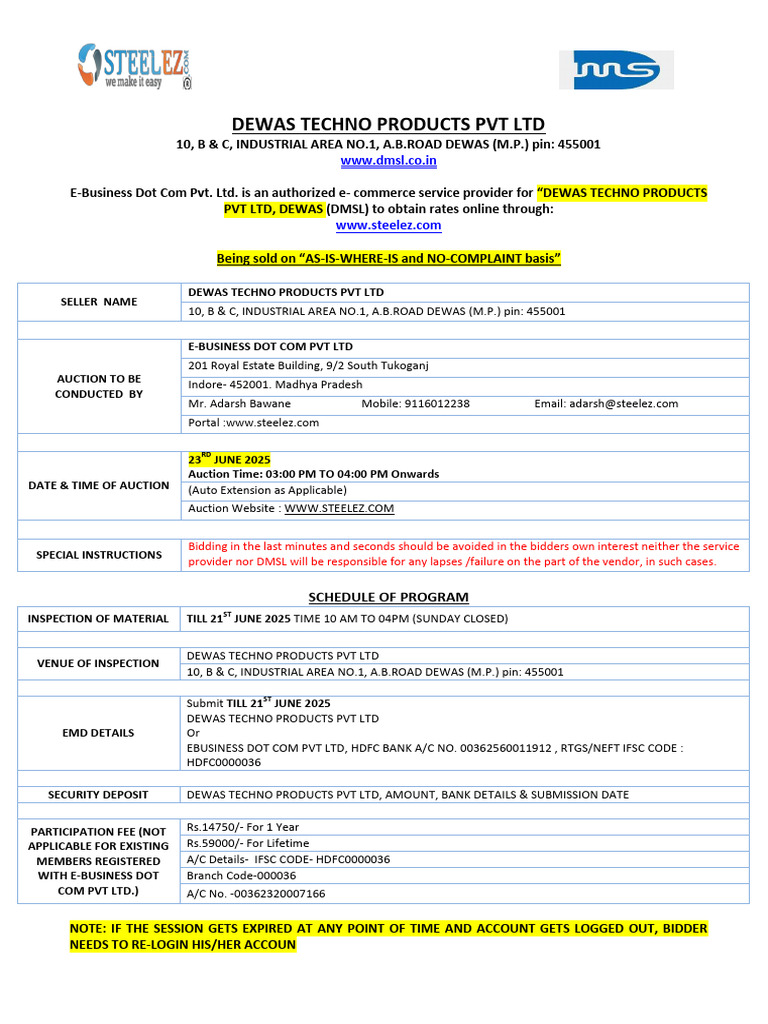 Dewas Techno - Eauc - 23 June 25 | PDF | Auction
