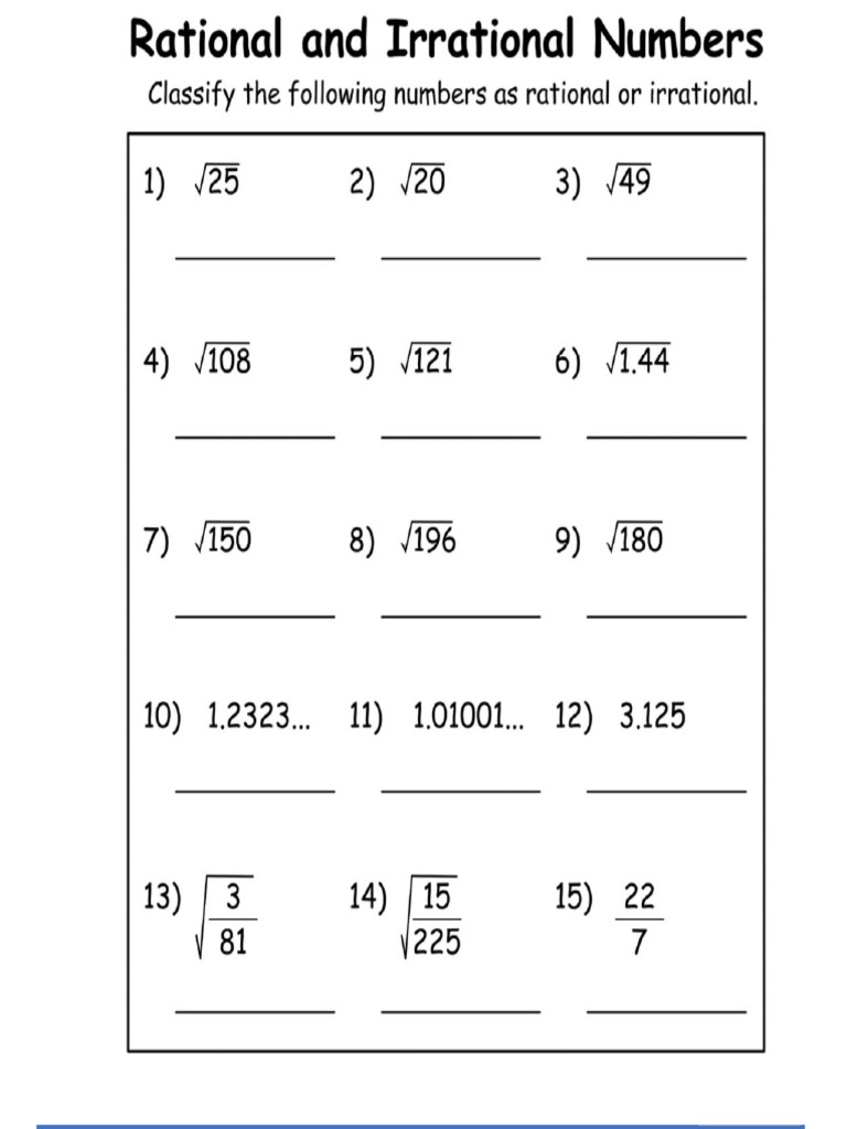Irrational Numbers Vs Rational Numbers Worksheet | PDF