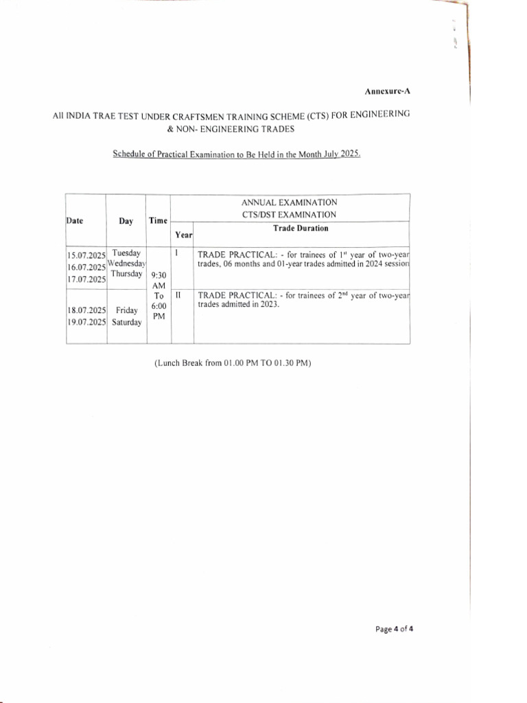 CTS Mains Exam Schedule 2025 | PDF