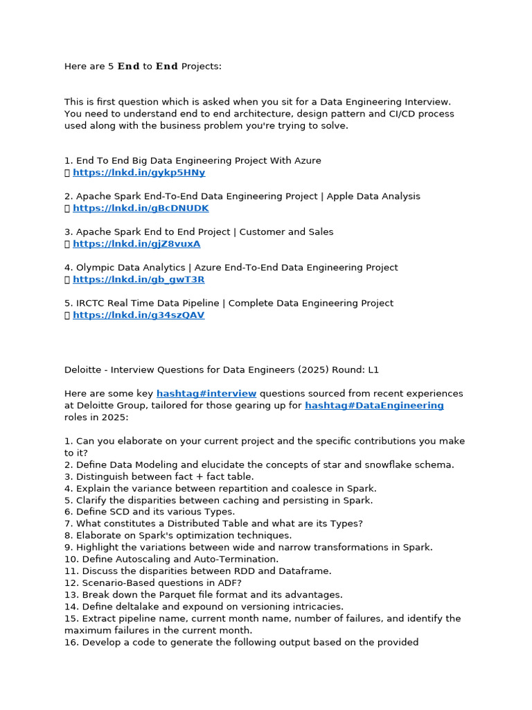 Data Engineering Interview Prep Guide | PDF | Apache Spark ...