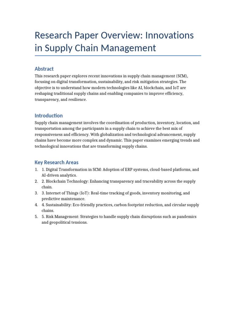 Innovations in Supply Chain Management | PDF