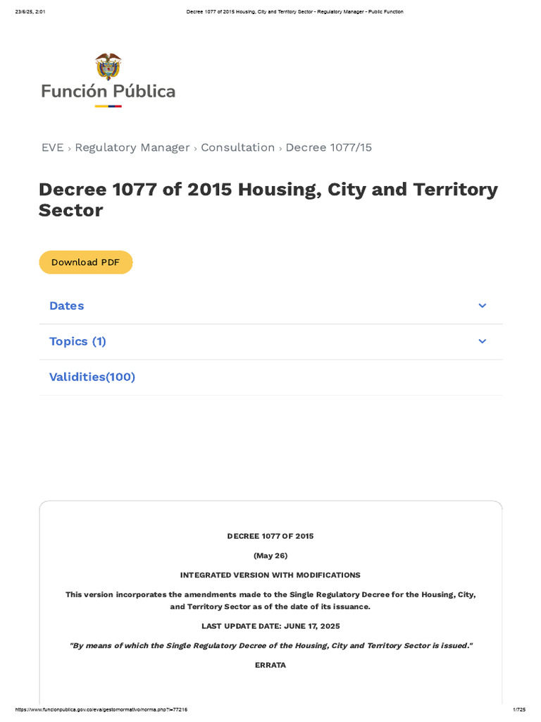 Decree 1077 of 2015: Housing Regulations | PDF | Subsidy | Lease