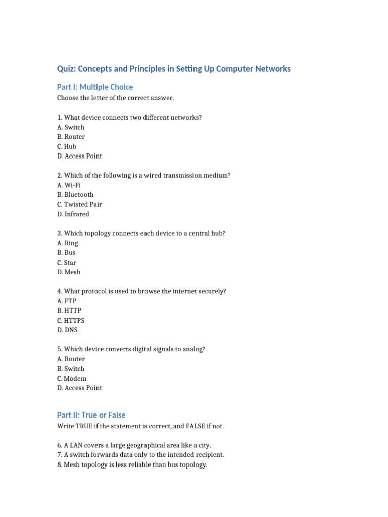 Networking Concepts Quiz and Answers | PDF