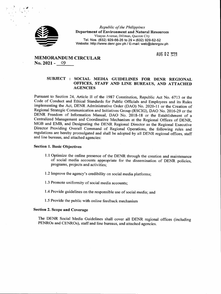DMC-2021-09 Social Media Guidelines For DENR Regional Offices, Staff ...