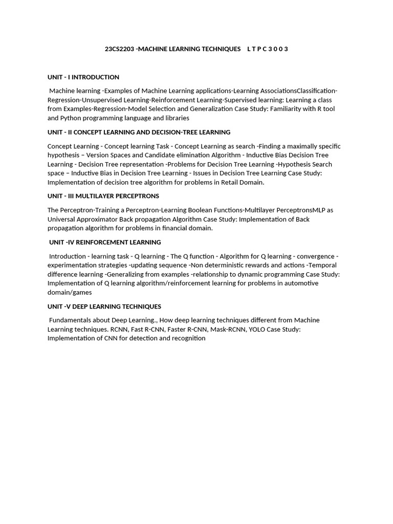 23CS2203 Machine Learning | PDF