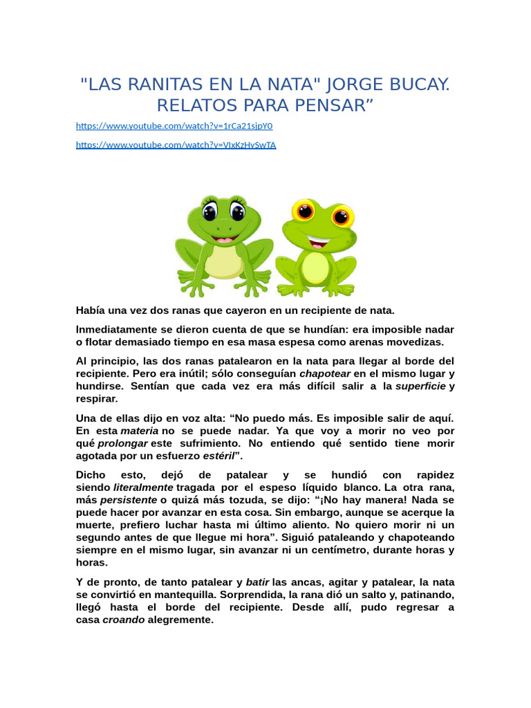 Las ranitas en la nata: perseverancia y lecciones | PDF