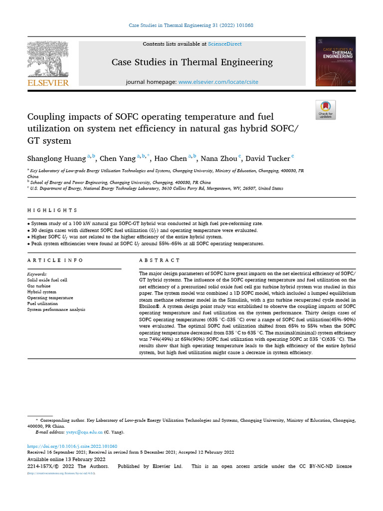 1 s2.0 S2214157X22001149 Main | PDF | Solid Oxide Fuel Cell | Fuel Cell