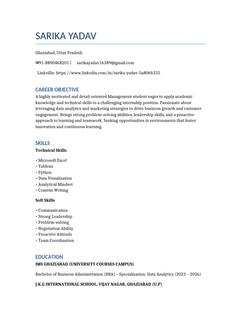 Sarika Yadav Resume | PDF