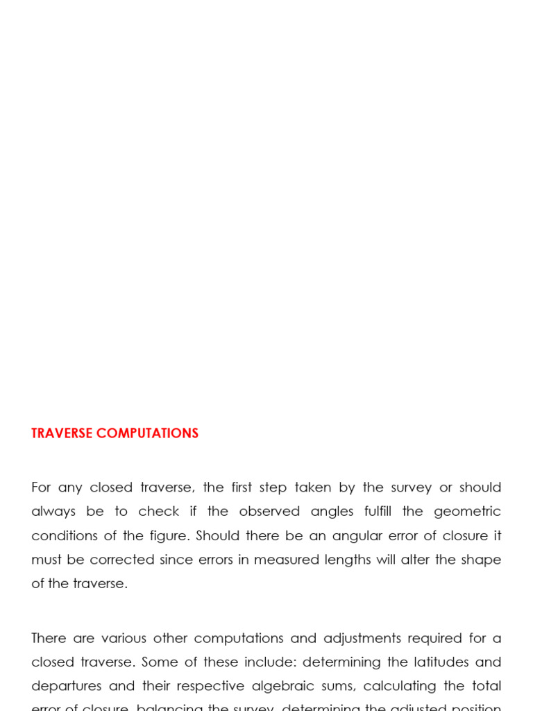 Traverse Computations and Adjustments Guide | PDF | Surveying ...