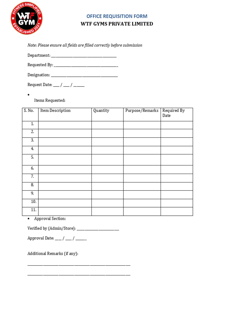 WTF GYMS Requisition Form Professional | PDF