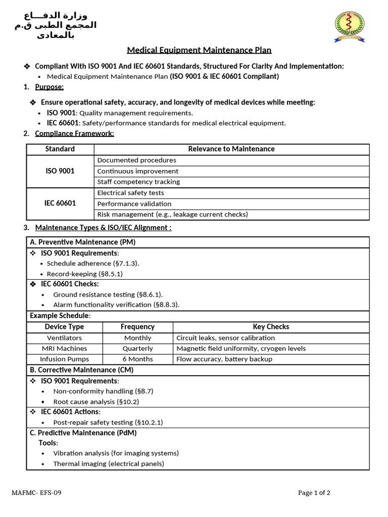 11-Medical Equipment Maintenance Plan | PDF | Verification And ...