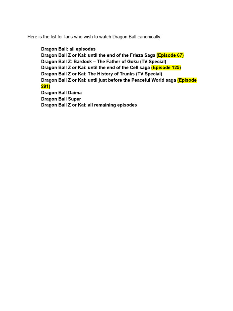 Canonical Dragon Ball Viewing Guide | PDF