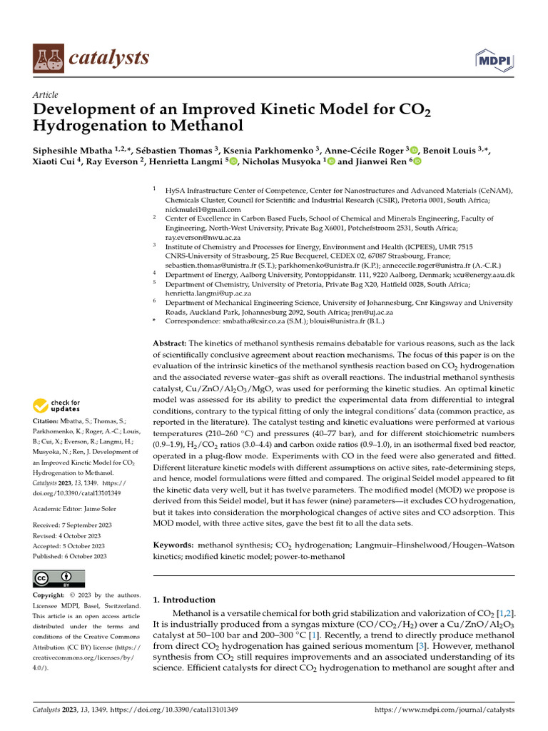 Improved Kinetic Model for CO2 to Methanol | PDF | Adsorption ...